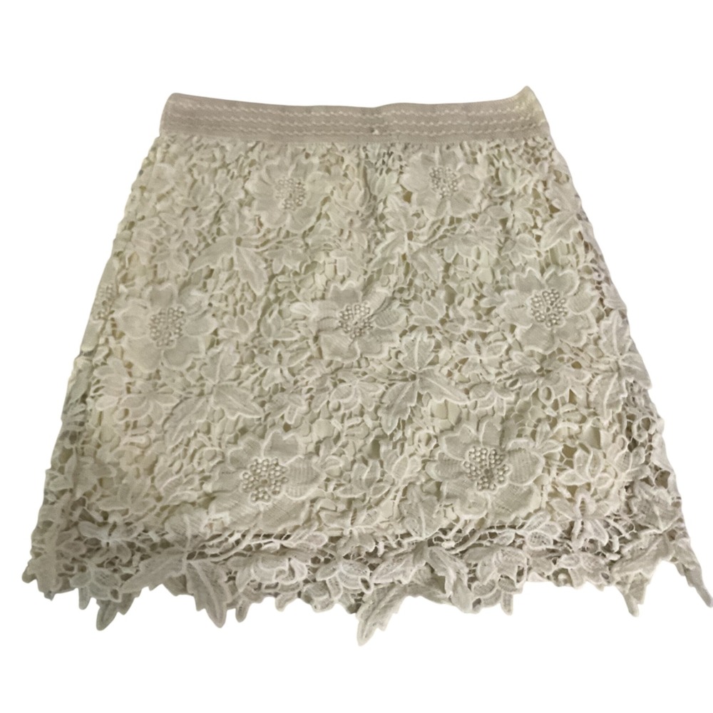Ko Ko Aili Ivory Floral Lace Mini Skirt Plus Size 2X Scalloped Hem Boho Cream
